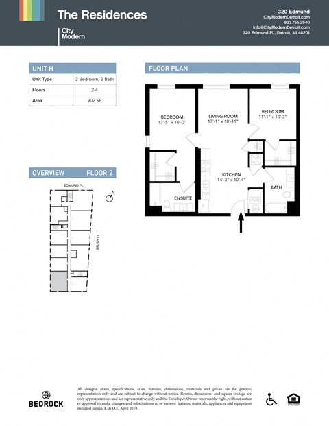 Floor plan for 2 beds, 2 baths, 902 sqft